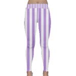 Vertical Stripes - White and Bright Lavender Violet Yoga Leggings