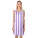 Vertical Stripes - White and Bright Lavender Violet Sleeveless Satin Nightdress