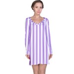 Vertical Stripes - White and Bright Lavender Violet Long Sleeve Nightdress