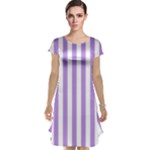 Vertical Stripes - White and Bright Lavender Violet Cap Sleeve Nightdress