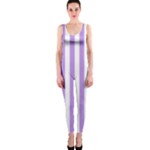 Vertical Stripes - White and Bright Lavender Violet OnePiece Catsuit