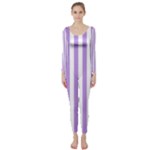 Vertical Stripes - White and Bright Lavender Violet Long Sleeve Catsuit