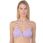 Vertical Stripes - White and Bright Lavender Violet Reversible Tri Bikini Top