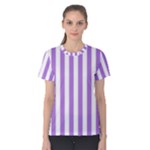 Vertical Stripes - White and Lavender Violet Women s Cotton Tee