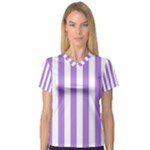 Vertical Stripes - White and Lavender Violet Women s V-Neck Sport Mesh Tee