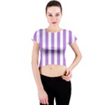 Vertical Stripes - White and Lavender Violet Crew Neck Crop Top