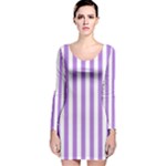 Vertical Stripes - White and Lavender Violet Long Sleeve Velvet Bodycon Dress