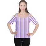 Vertical Stripes - White and Lavender Violet Women s Cutout Shoulder Tee