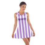 Vertical Stripes - White and Lavender Violet Cotton Racerback Dress