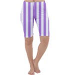 Vertical Stripes - White and Lavender Violet Cropped Leggings