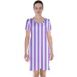 Vertical Stripes - White and Lavender Violet Short Sleeve Nightdress