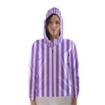 Vertical Stripes - White and Lavender Violet Hooded Wind Breaker (Women)