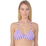 Vertical Stripes - White and Lavender Violet Reversible Tri Bikini Top