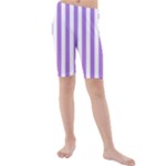 Vertical Stripes - White and Lavender Violet Kid s Mid Length Swim Shorts