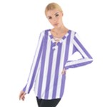 Vertical Stripes - White and Ube Violet Women s Tie Up Tee