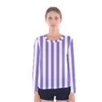 Vertical Stripes - White and Ube Violet Women s Long Sleeve T-shirt