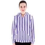 Vertical Stripes - White and Ube Violet Women s Zipper Hoodie