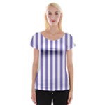 Vertical Stripes - White and Ube Violet Women s Cap Sleeve Top