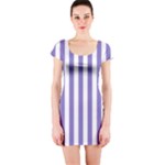 Vertical Stripes - White and Ube Violet Short Sleeve Bodycon Dress