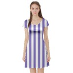 Vertical Stripes - White and Ube Violet Short Sleeve Skater Dress