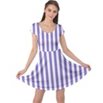 Vertical Stripes - White and Ube Violet Cap Sleeve Dress