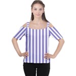 Vertical Stripes - White and Ube Violet Women s Cutout Shoulder Tee