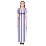 Vertical Stripes - White and Ube Violet Short Sleeve Maxi Dress