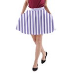 Vertical Stripes - White and Ube Violet A-Line Pocket Skirt