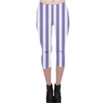 Vertical Stripes - White and Ube Violet Capri Leggings