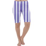 Vertical Stripes - White and Ube Violet Cropped Leggings