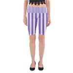 Vertical Stripes - White and Ube Violet Yoga Cropped Leggings