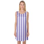 Vertical Stripes - White and Ube Violet Sleeveless Satin Nightdress