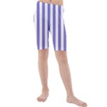 Vertical Stripes - White and Ube Violet Kid s Mid Length Swim Shorts