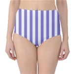 Vertical Stripes - White and Ube Violet High-Waist Bikini Bottoms