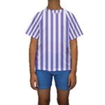 Vertical Stripes - White and Ube Violet Kid s Short Sleeve Swimwear