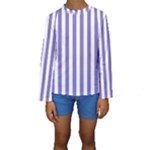 Vertical Stripes - White and Ube Violet Kid s Long Sleeve Swimwear