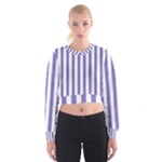 Vertical Stripes - White and Ube Violet Women s Cropped Sweatshirt