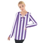 Vertical Stripes - White and Dark Lavender Violet Women s Tie Up Tee