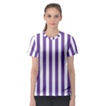 Vertical Stripes - White and Dark Lavender Violet Women s Sport Mesh Tee