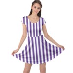 Vertical Stripes - White and Dark Lavender Violet Cap Sleeve Dress