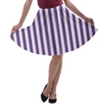 Vertical Stripes - White and Dark Lavender Violet A-line Skater Skirt