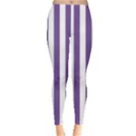 Vertical Stripes - White and Dark Lavender Violet Women s Leggings