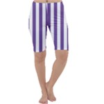 Vertical Stripes - White and Dark Lavender Violet Cropped Leggings