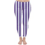 Vertical Stripes - White and Dark Lavender Violet Winter Leggings