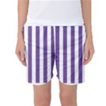 Vertical Stripes - White and Dark Lavender Violet Women s Basketball Shorts