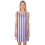 Vertical Stripes - White and Dark Lavender Violet Sleeveless Satin Nightdress