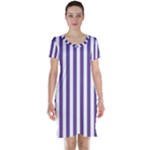 Vertical Stripes - White and Dark Lavender Violet Short Sleeve Nightdress