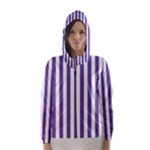 Vertical Stripes - White and Dark Lavender Violet Hooded Wind Breaker (Women)