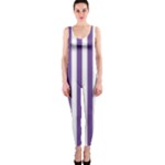 Vertical Stripes - White and Dark Lavender Violet OnePiece Catsuit