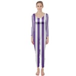 Vertical Stripes - White and Dark Lavender Violet Long Sleeve Catsuit